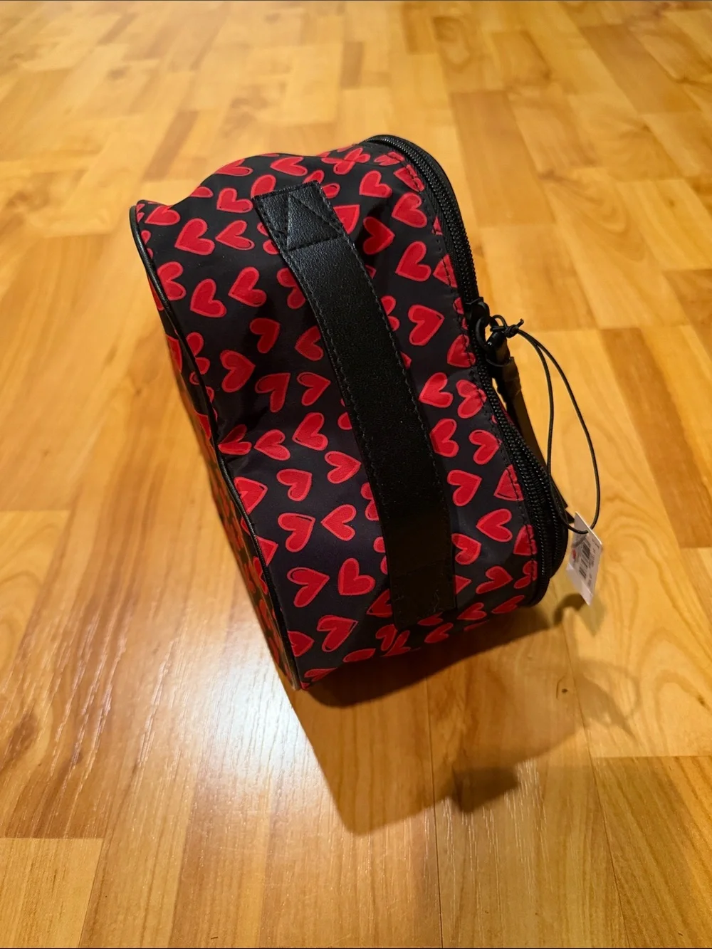 Victoria's Secret Black Heart-Shaped Cosmetic Case with Red Heart Print